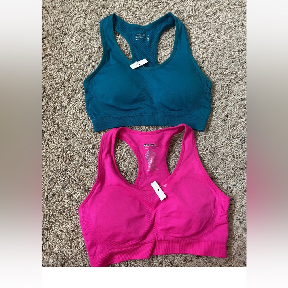 JOCKEY 2 Pack Women's Small Wireless Seamless Racerback Sports Bra Teal/pink